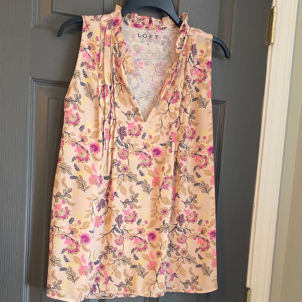 LOFT Sleeveless Floral Blouse - Pink and Cream